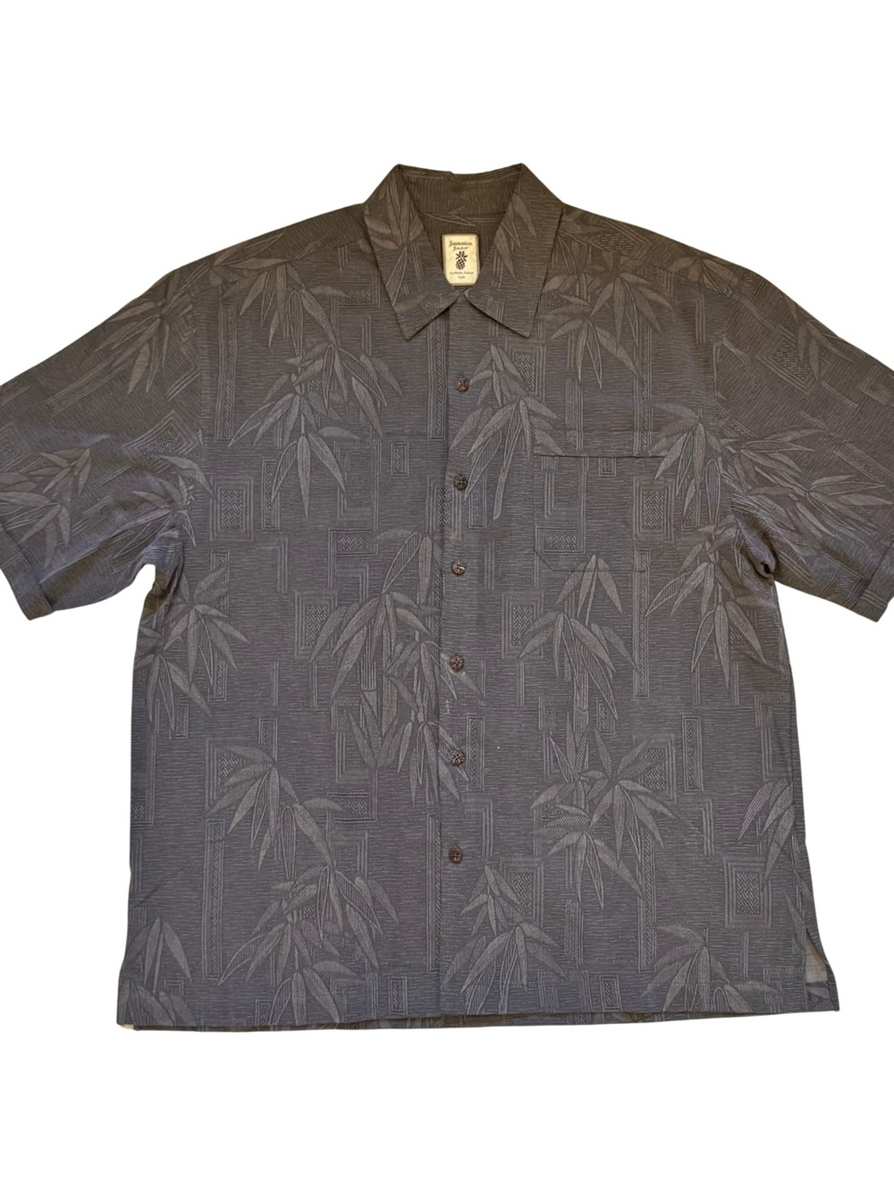 Jamaica Jaxx Men's Short Sleeve Gray Bamboo Print- Silk men’s shirt